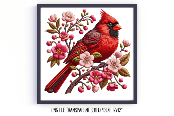 Cardinal Cherry Blossom Embroidery PNG Review