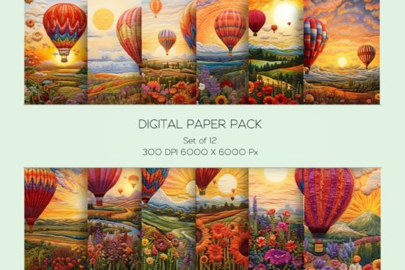 Hot Air Balloon Embroidery Paper Set