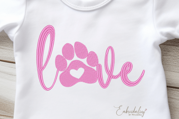 Love Word with Paw Print Embroidery